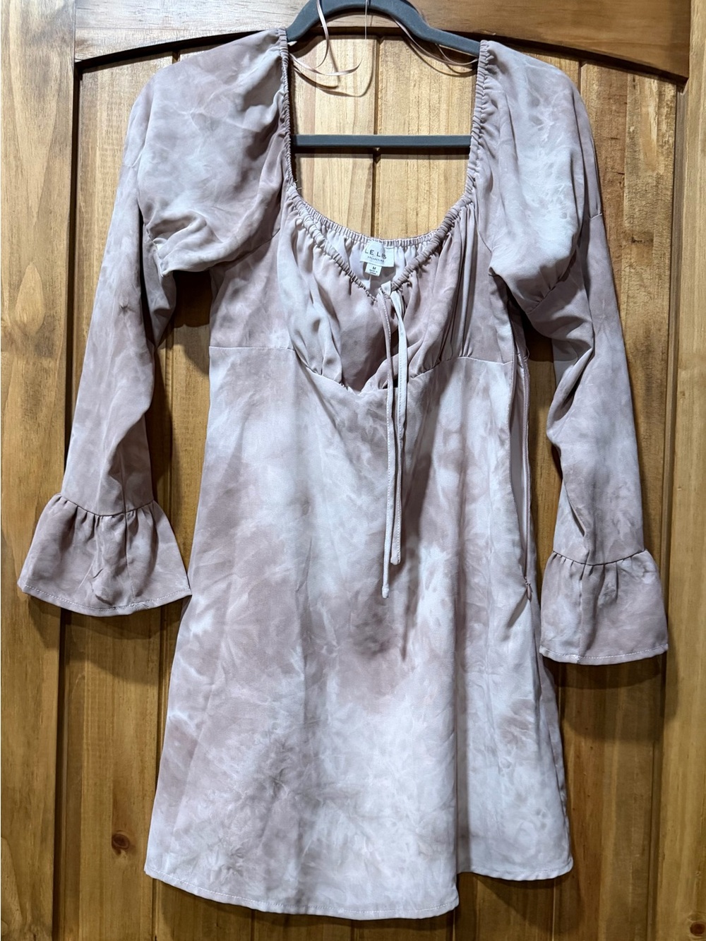 Le Lis Muted Mauve Tie-Dye Puff Sleeve Mini